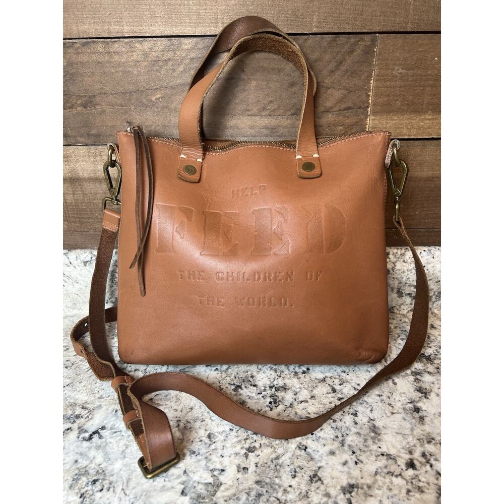 Vtg Leather FEED The Children Of The World 75 Crossbody Purse Indie Boho Western